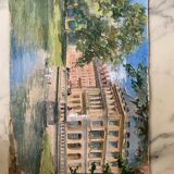 Elegant swan house gouache