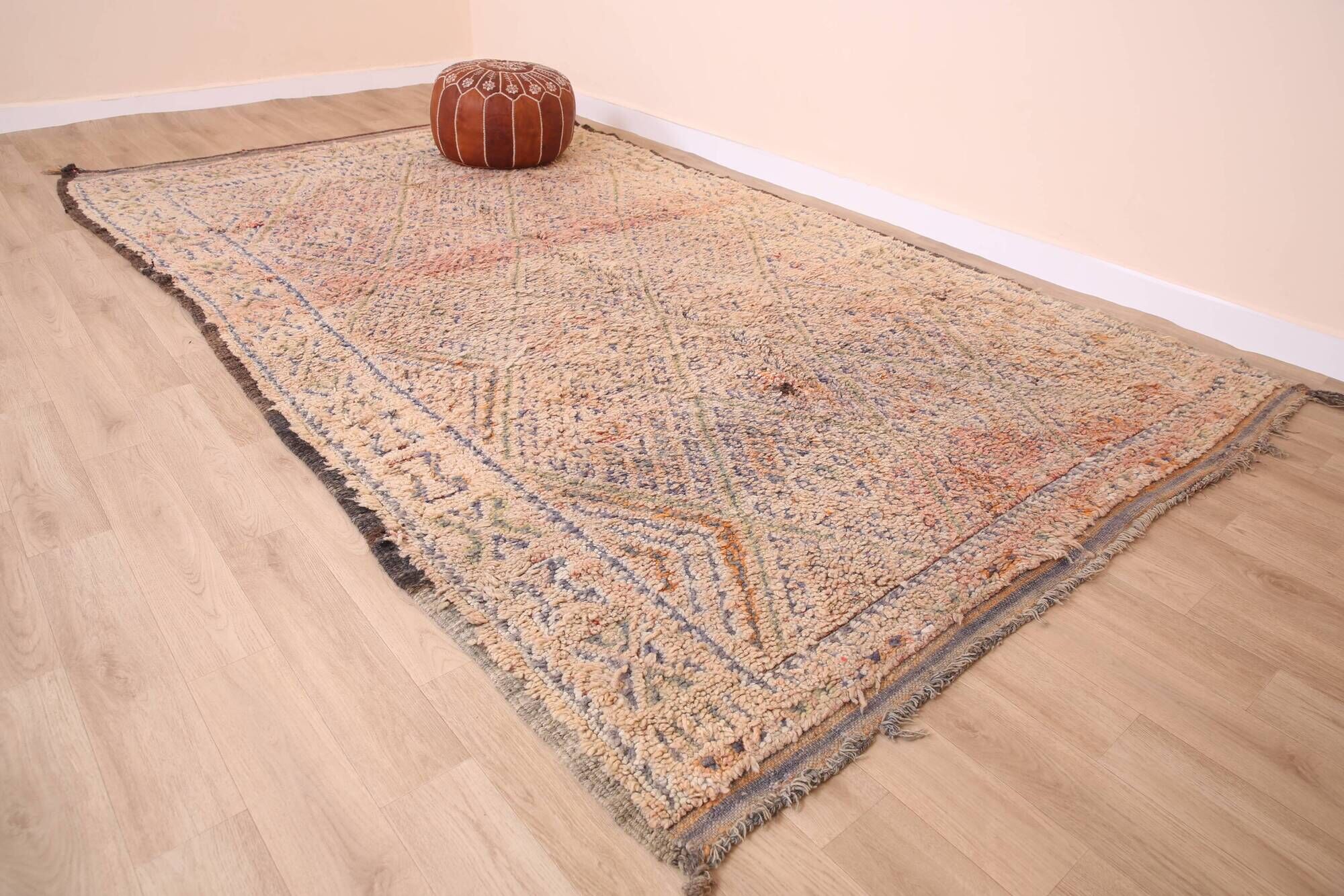 Vintage Moroccan Wool Rug 192 x 328 cm, Handmade Berber Rug, Bohemian Rug