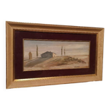 Oil painting on panel, Tuscan countryside landscape, signed