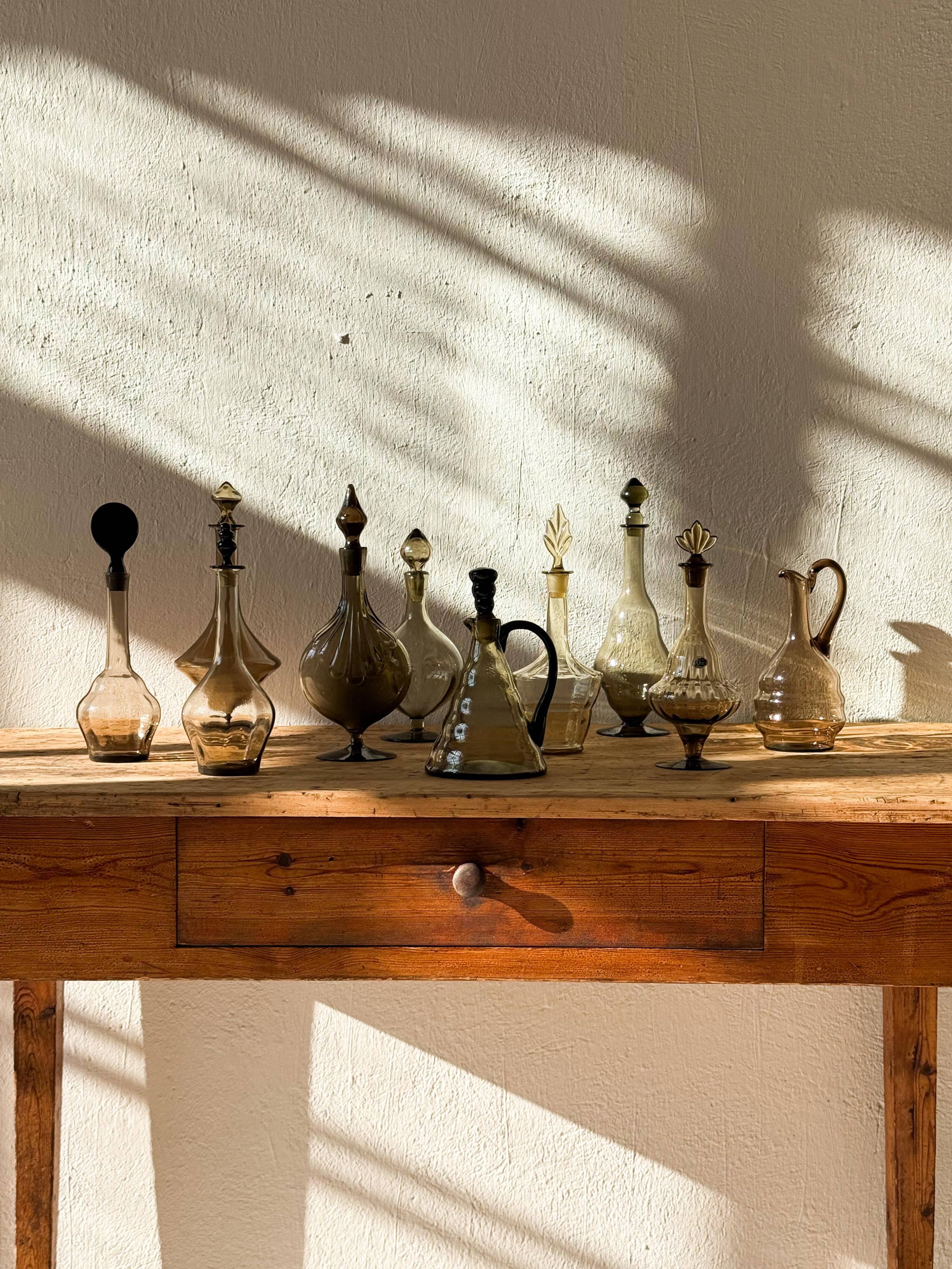 Art Deco Collection of 10 Sculptural Carafes Sweden 1920s