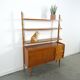 Meuble mural scandinave en teck avec étagères, tiroir et bureau