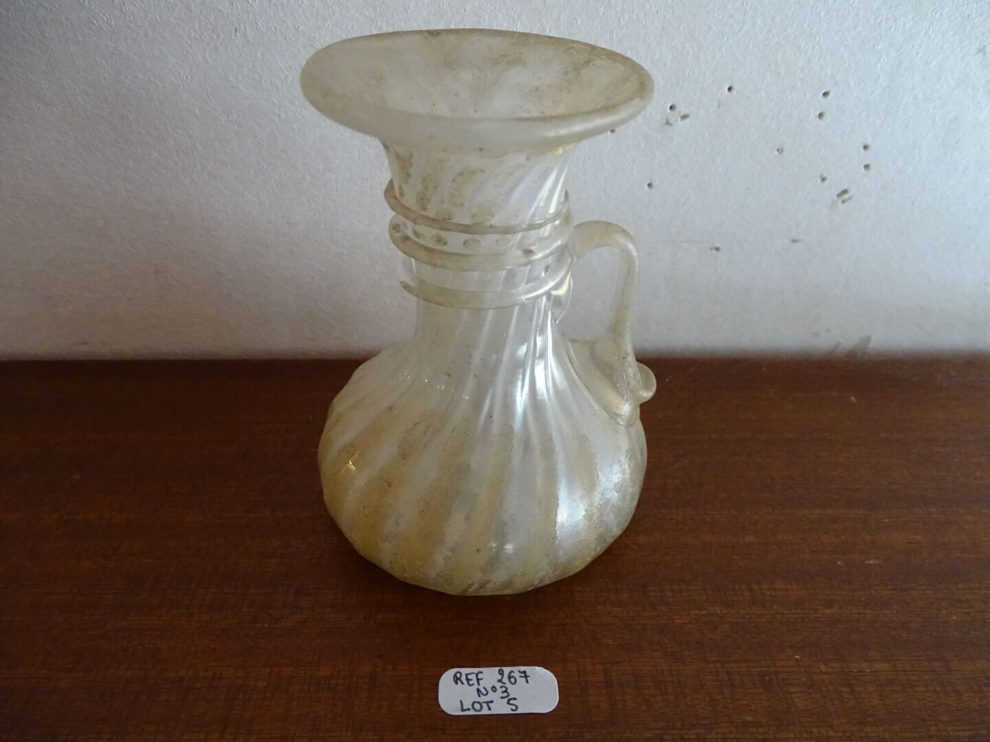 Vase with miniature handle Scavo Seguso Vetri d'Arte iridescent glass Murano 1950