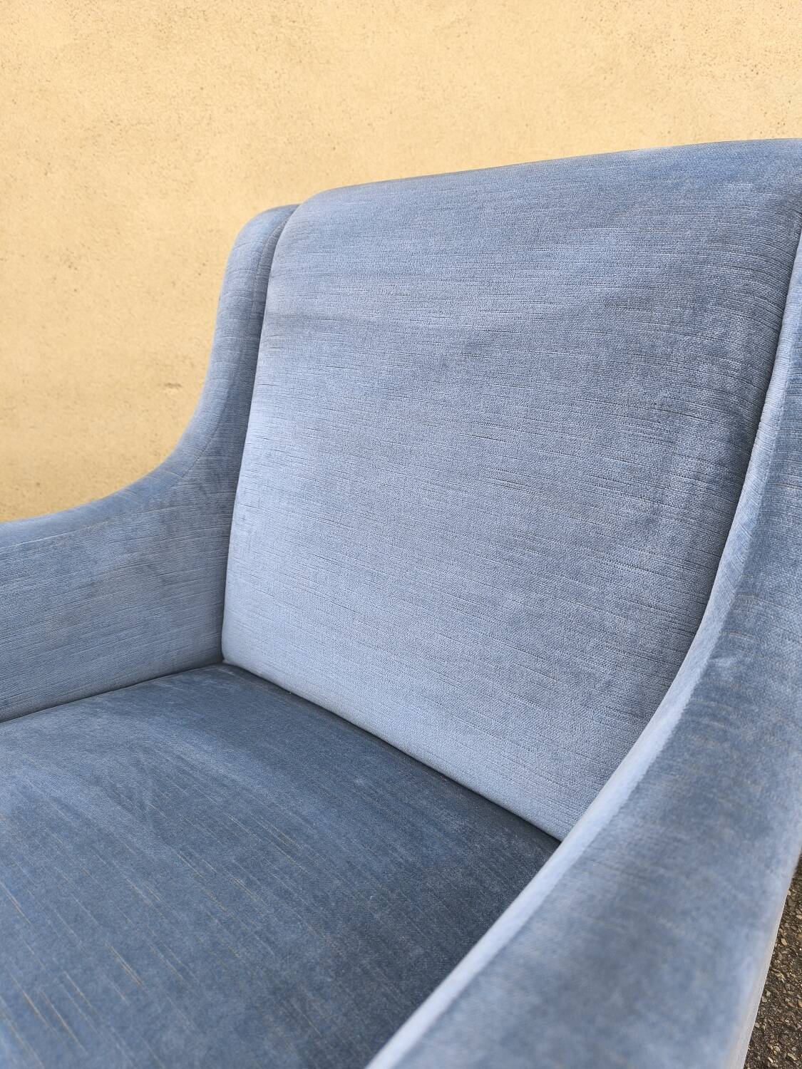 Cocktail armchair in sky blue velvet 1960s