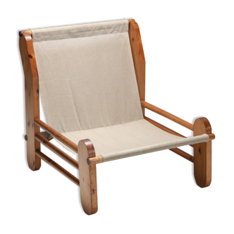 Pine chair with canvas seat - 1970