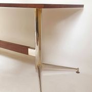Vintage coffee table from the 1950s in mahogany and metal, with a tabletop width of 110 cm.