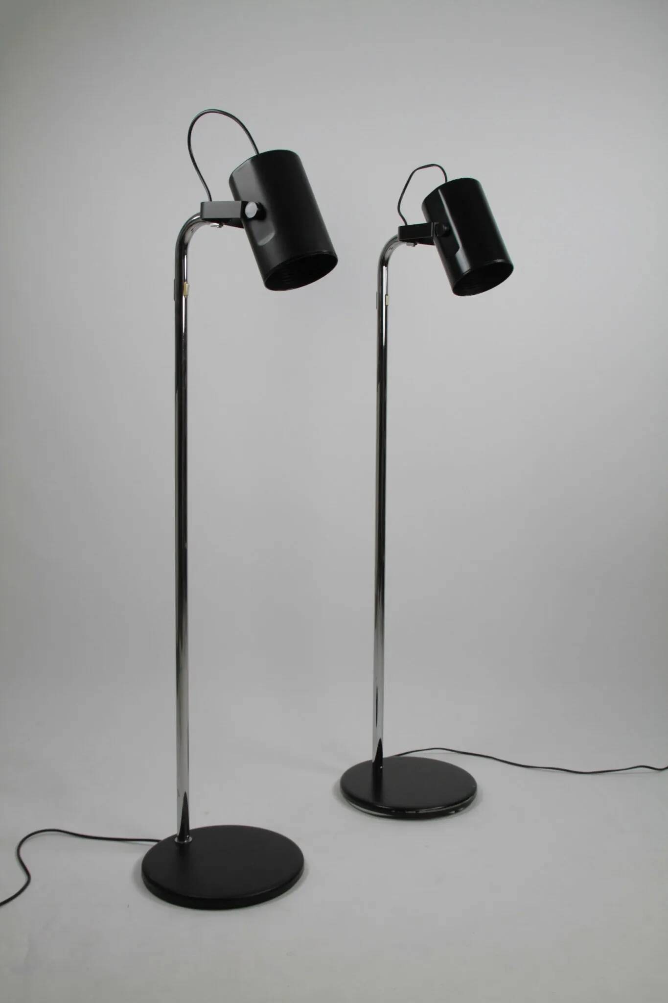 Pair of Black and Chrome “Orion” Floor Lamps by Per Sundstedt for Ateljé Lyktan, Sweden, 1960s