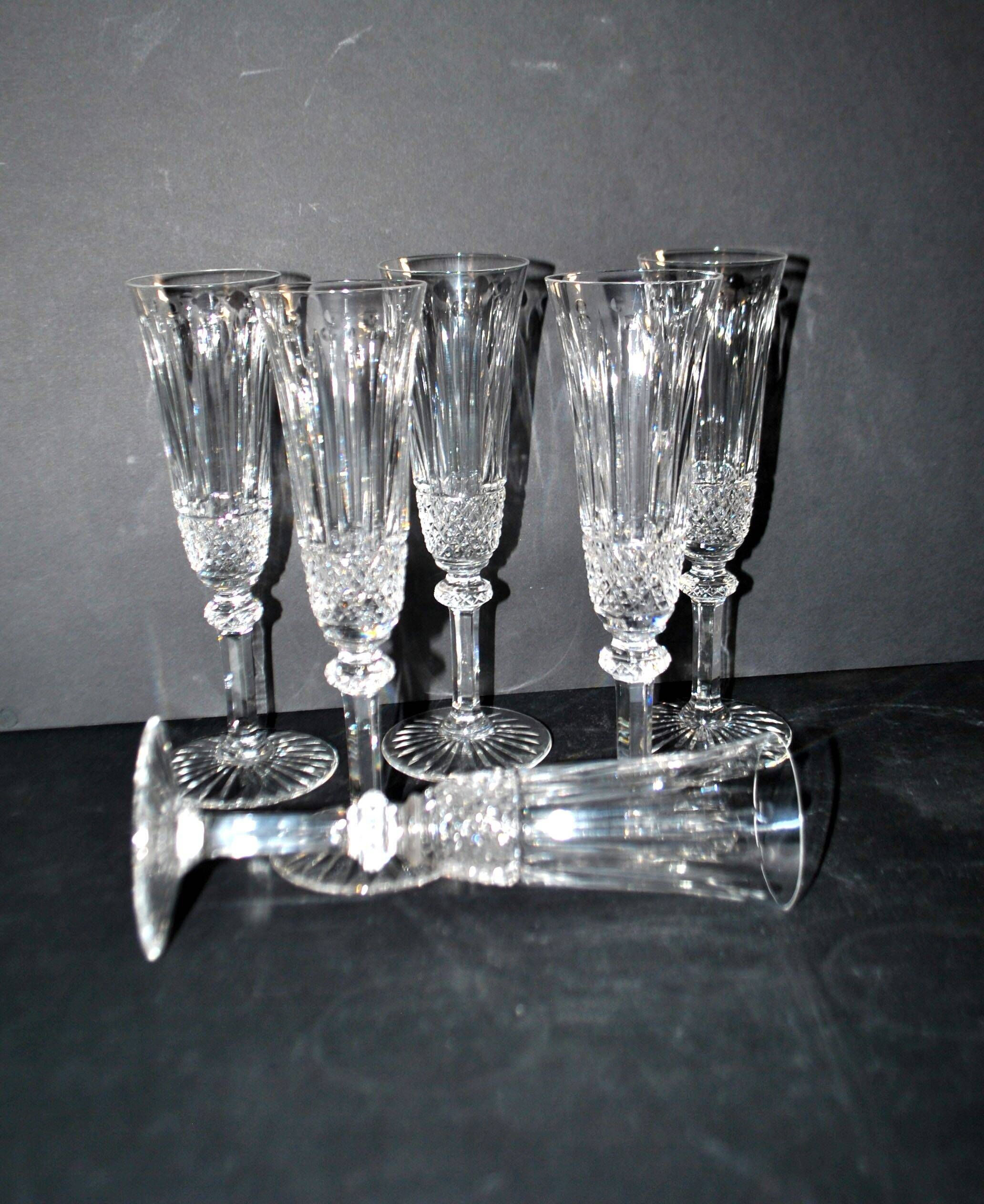 Saint-Louis set of 6 Tommy cut crystal champagne flutes signed H18.5