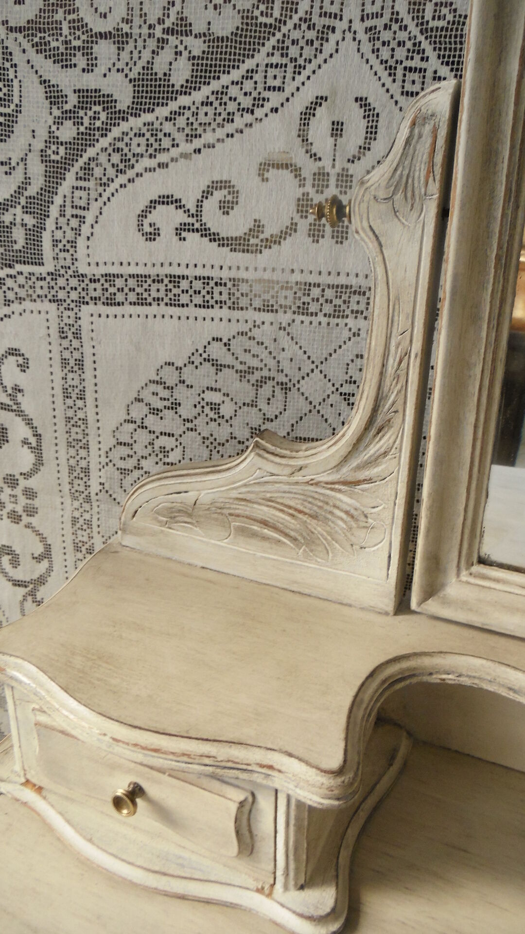 Former white grey patina hairdresser mirror table 2 Shabby chic drawer