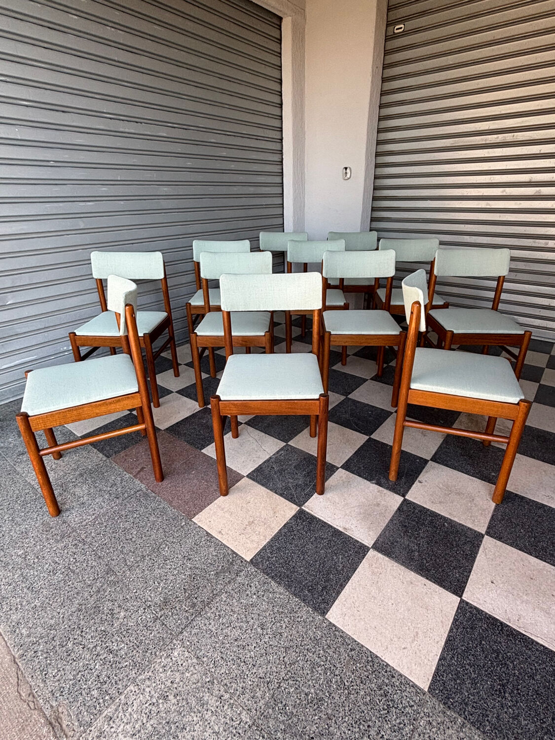 Set of 10 Baumann chairs in aqua green