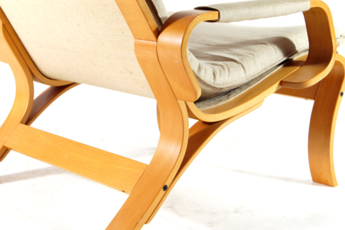 Easy lounge chair in modern curved wood fabric