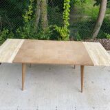 Scandinavian extendable dining table renovated in raw wood