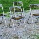 Set of 4 70s design folding chairs in smoked plexiglass and chrome metal