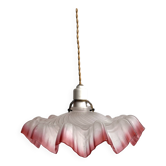 Antique glass pendant light with raspberry edge