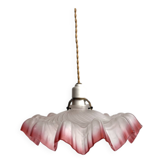 Antique glass pendant light with raspberry edge