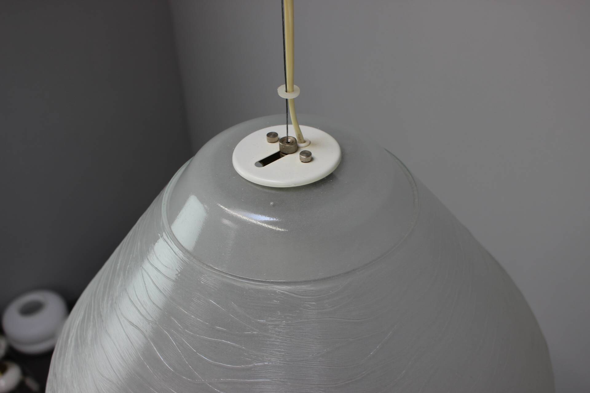 Vintage textured white glass pendant lamp from the 1970s.
