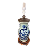 Celadon blue porcelain lamp with plant decoration, China, 19th century