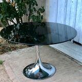 Table tulipe ovale verre et chrome 1970