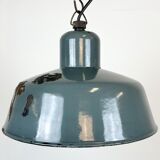 Industrial grey enamel pendant lamp from siemens, 1950s
