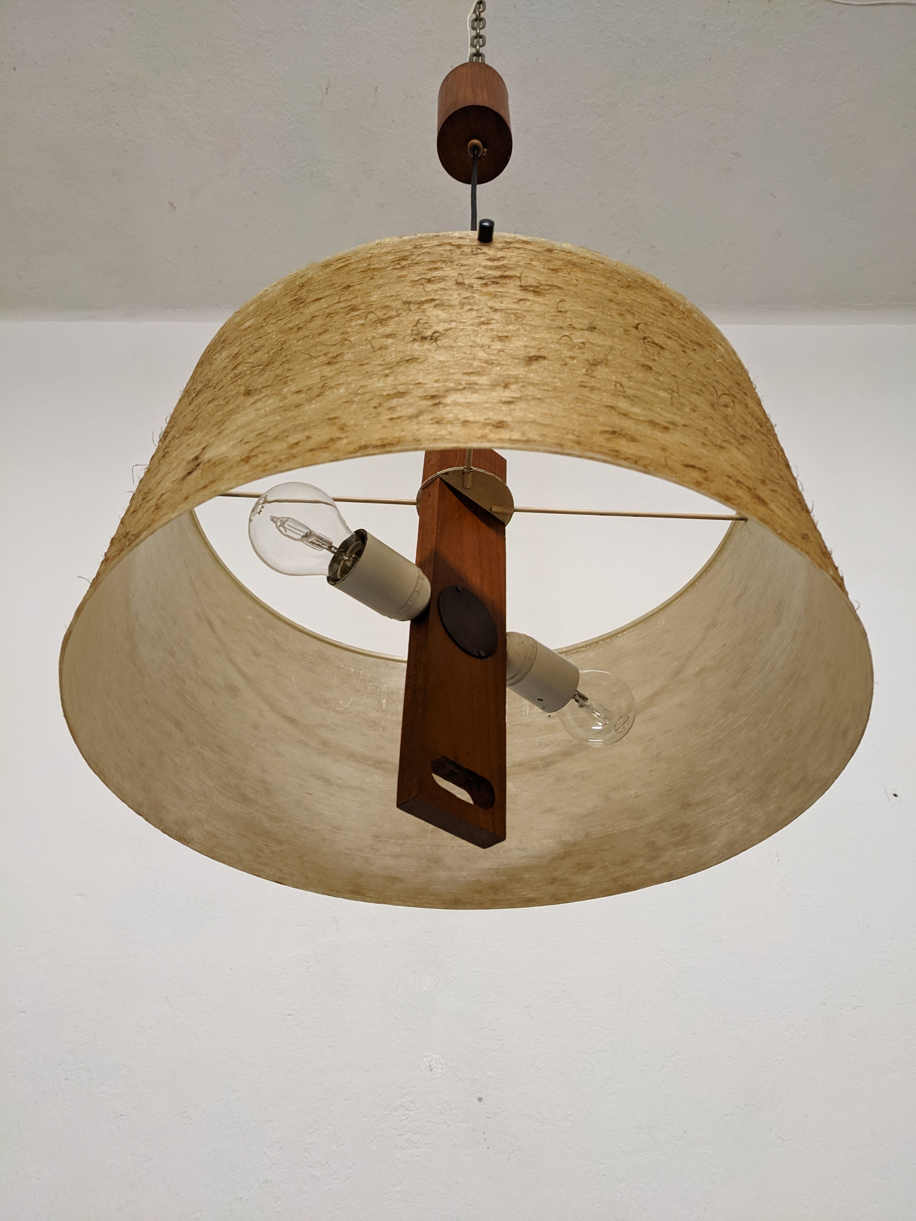 Danish teak and fiberglass pendant lamp from the 50s/60s
