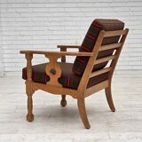 1970s, Danish armchair, green furniture wool, solid oak wood.