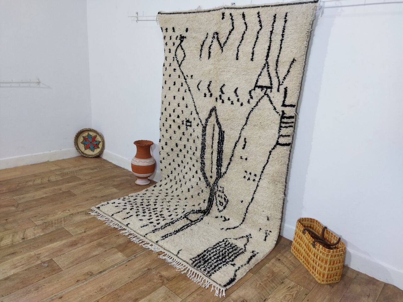 Handmade wool Berber rug 245 x 148 cm