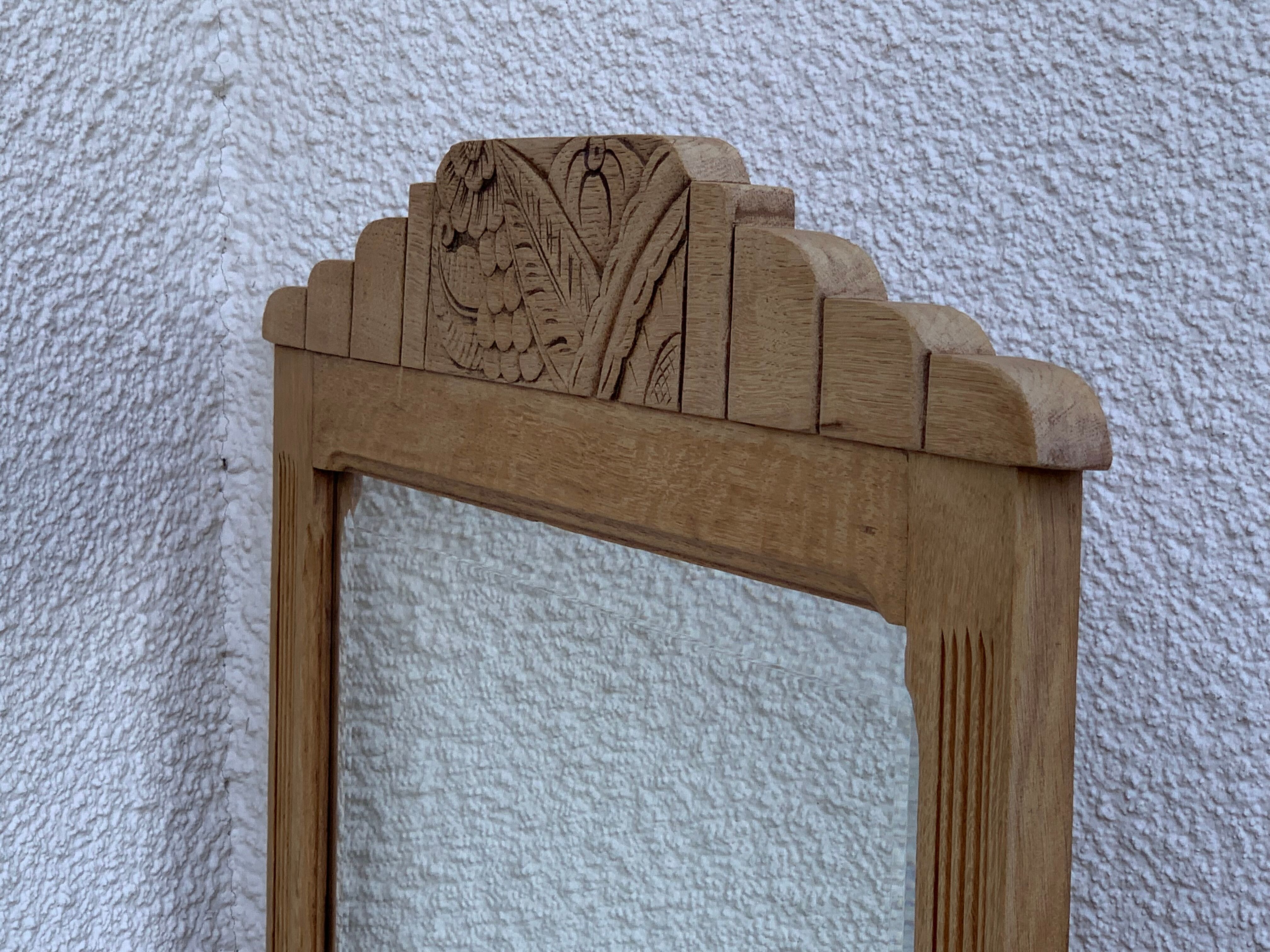 Art Deco mirror bevelled raw oak 1930