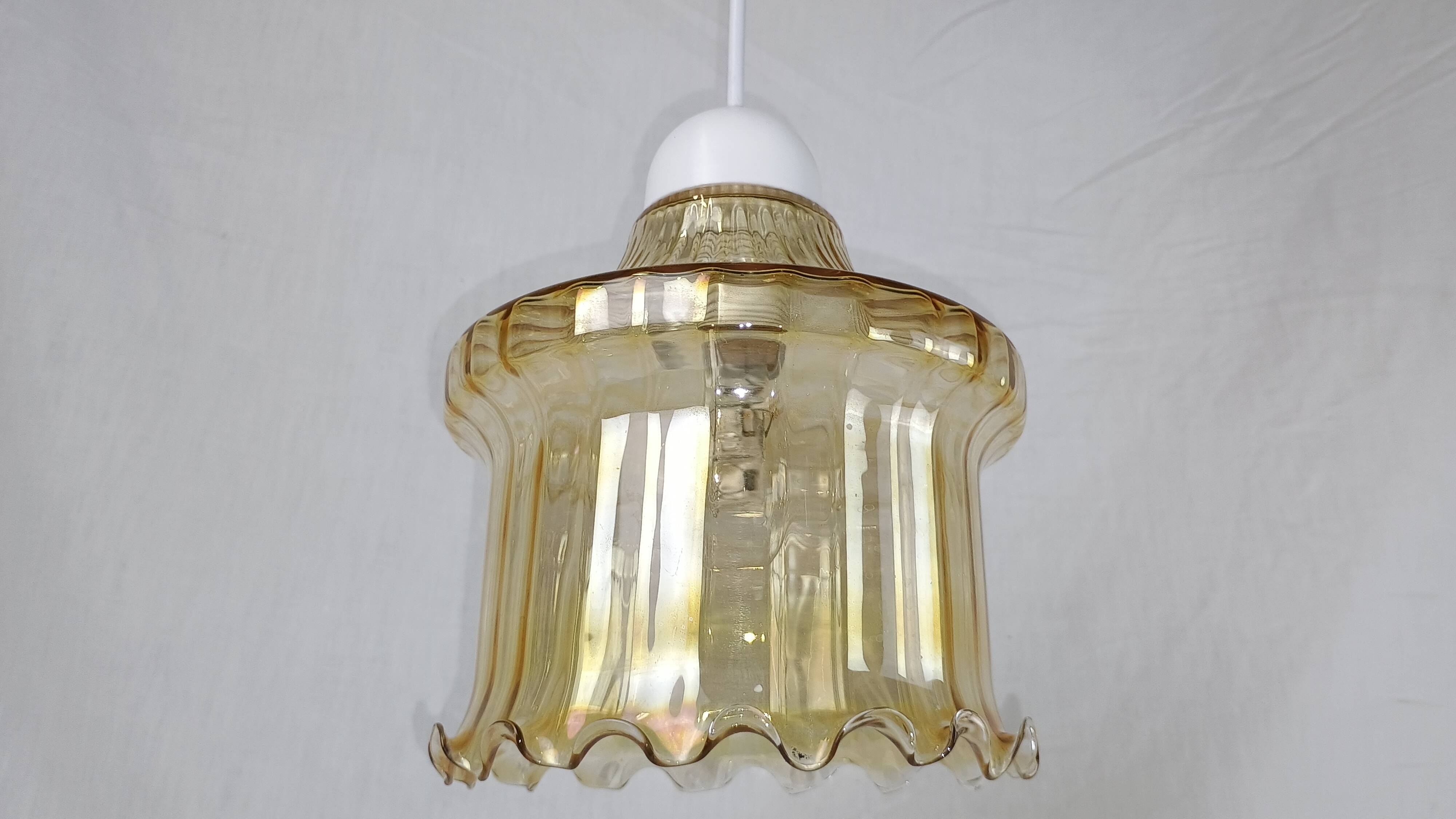 Venini Vintage Murano Glass Amber Pendant Light