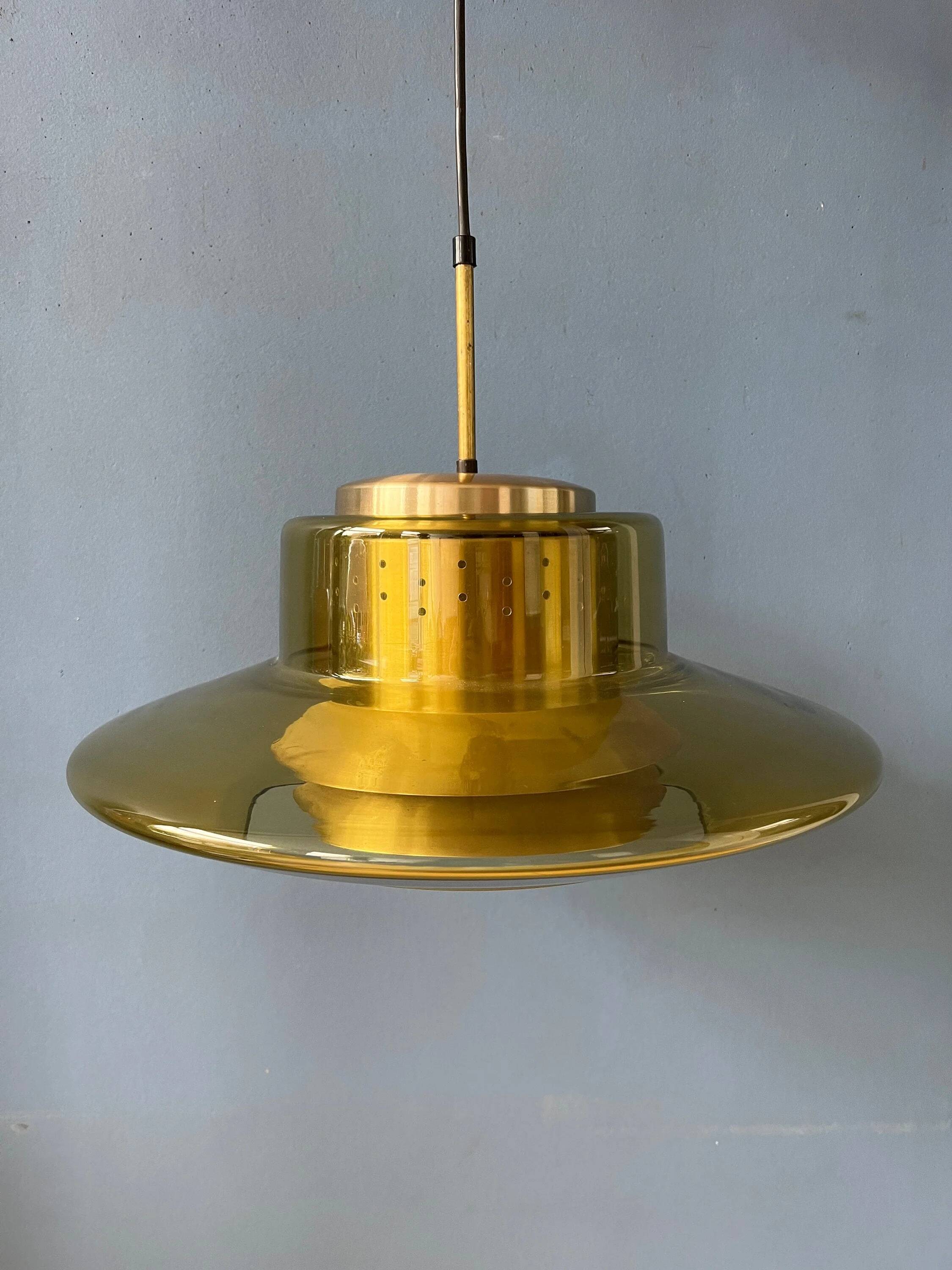 Suspension Space Age Dijkstra en verre fumé jaune, Mid-Century