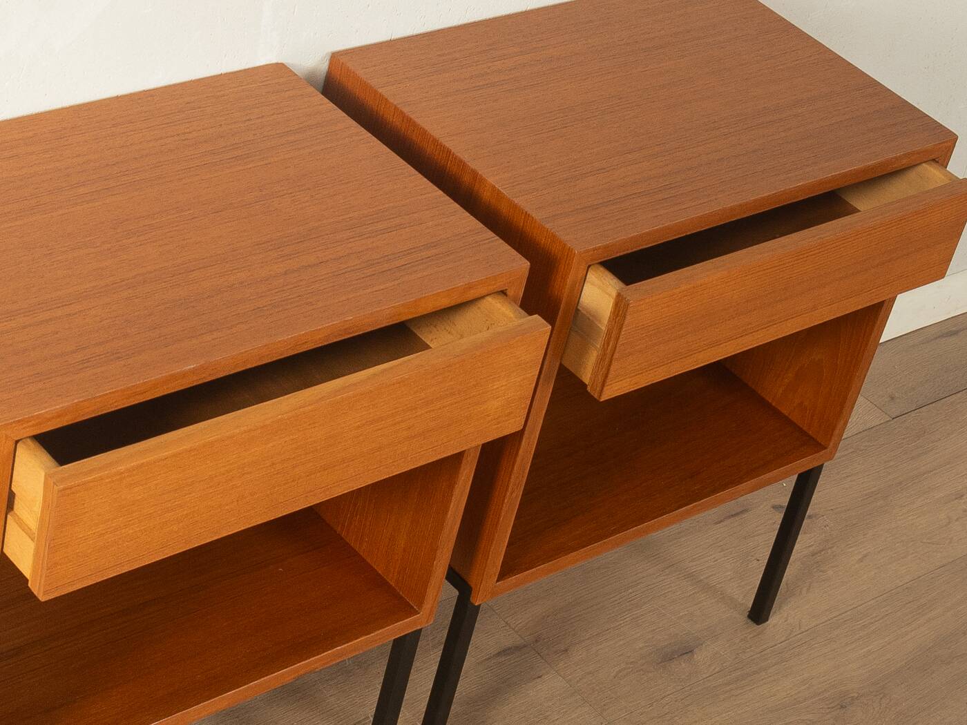 Minimalist bedside tables from the 1960s, teak veneer, set of 2