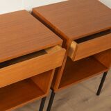 Minimalist bedside tables from the 1960s, teak veneer, set of 2