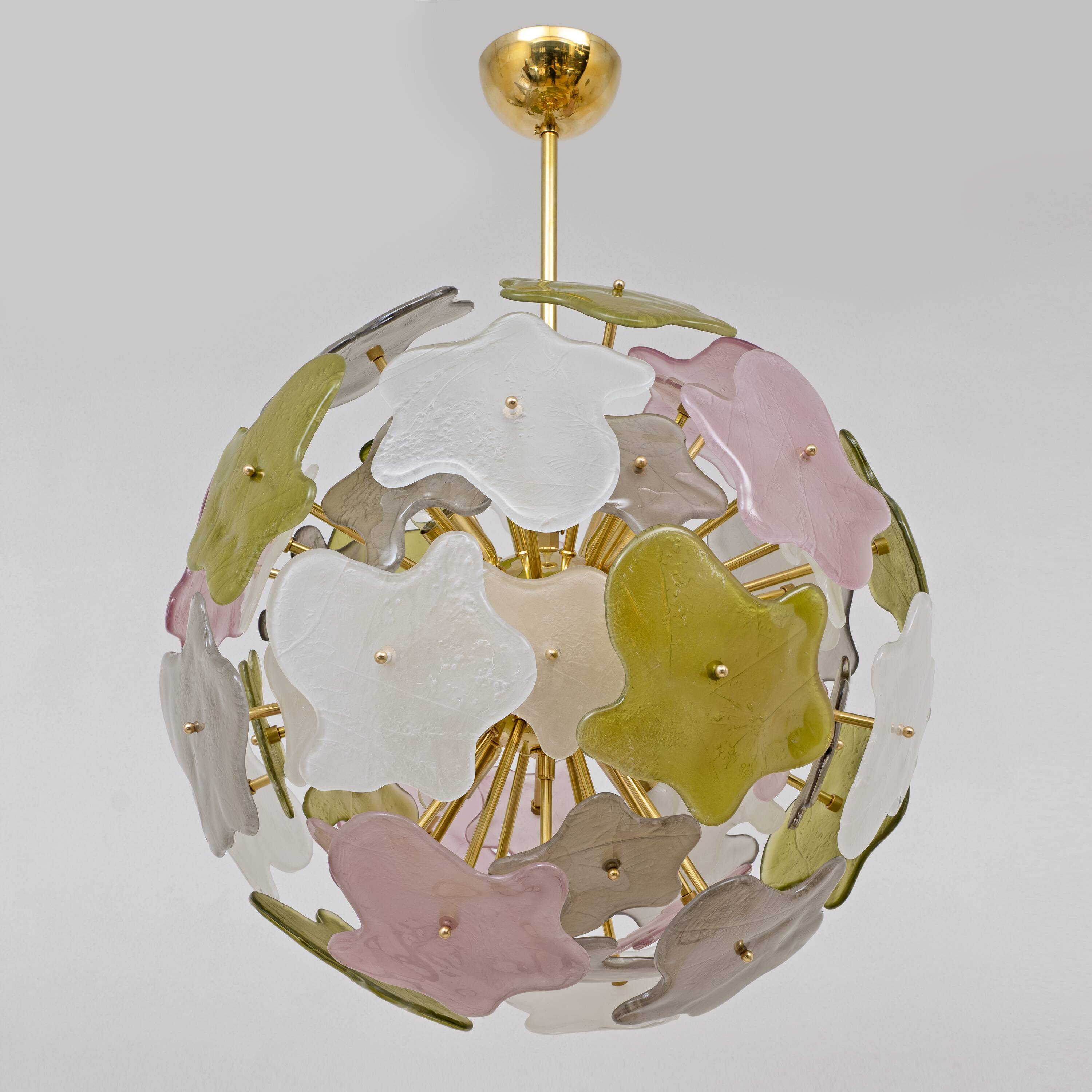 Italian Murano Glass Sputnik Chandelier in Pastel Colors and Polished Brass