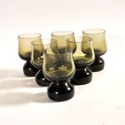 Set of 6 vintage smoked glass shot glasses from Italy, 1970-1980.
