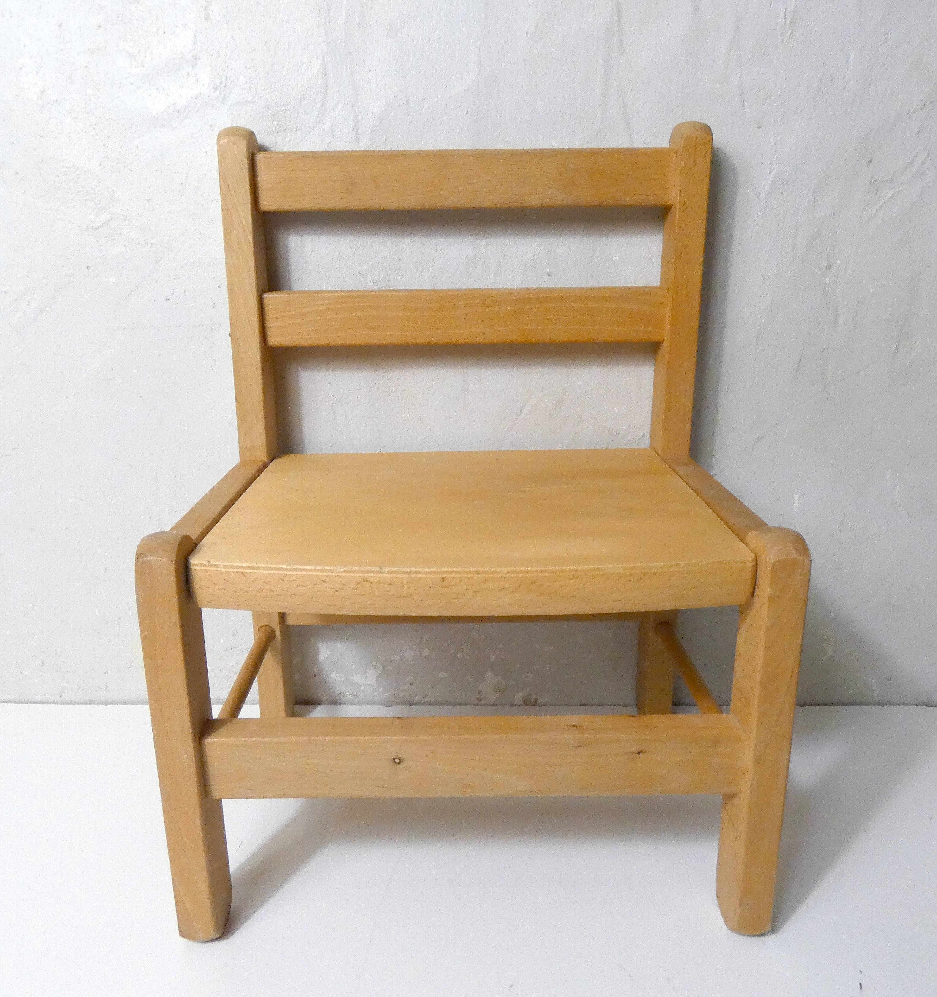 Small vintage combelle wooden chair for children