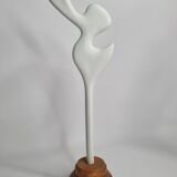 Biomorphic bisque sculpture, on turned wooden base, 37 cm