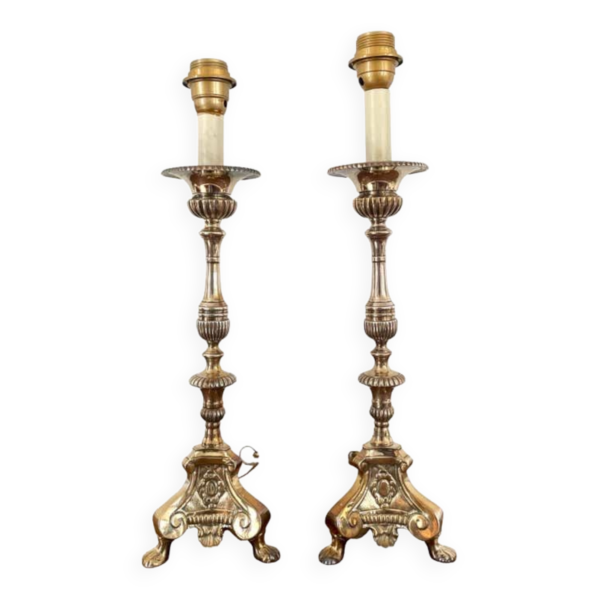 Pair of Louis XIV style table lamp from the 19th century in silver metal