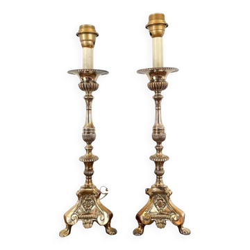 Pair of Louis XIV style table lamp from the 19th century in silver metal