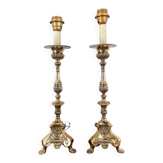 Pair of Louis XIV style table lamp from the 19th century in silver metal