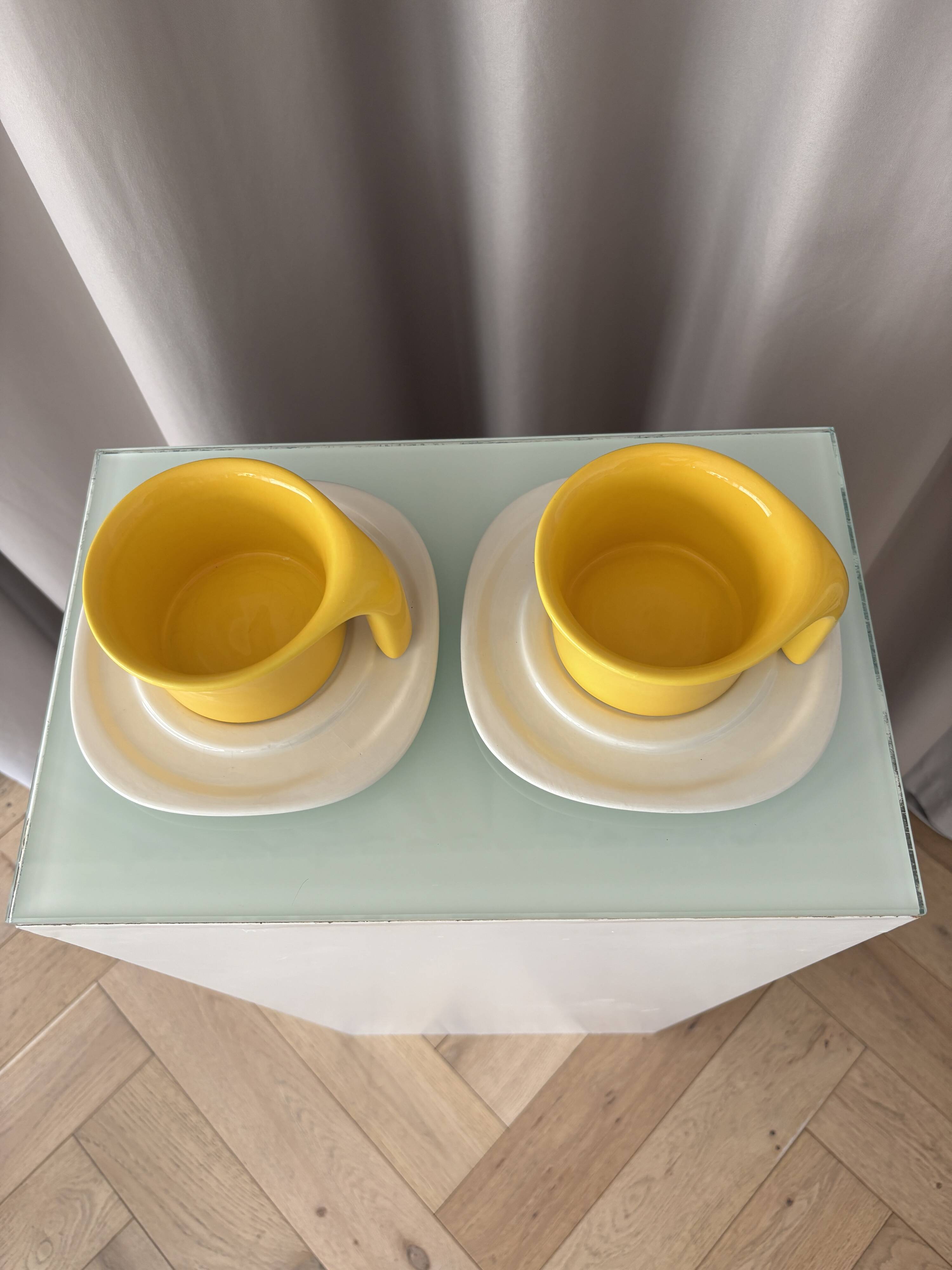 Pair of Jean Fasseaux Ceramic Coffee Cups with Saucers – Belgium, 1970s