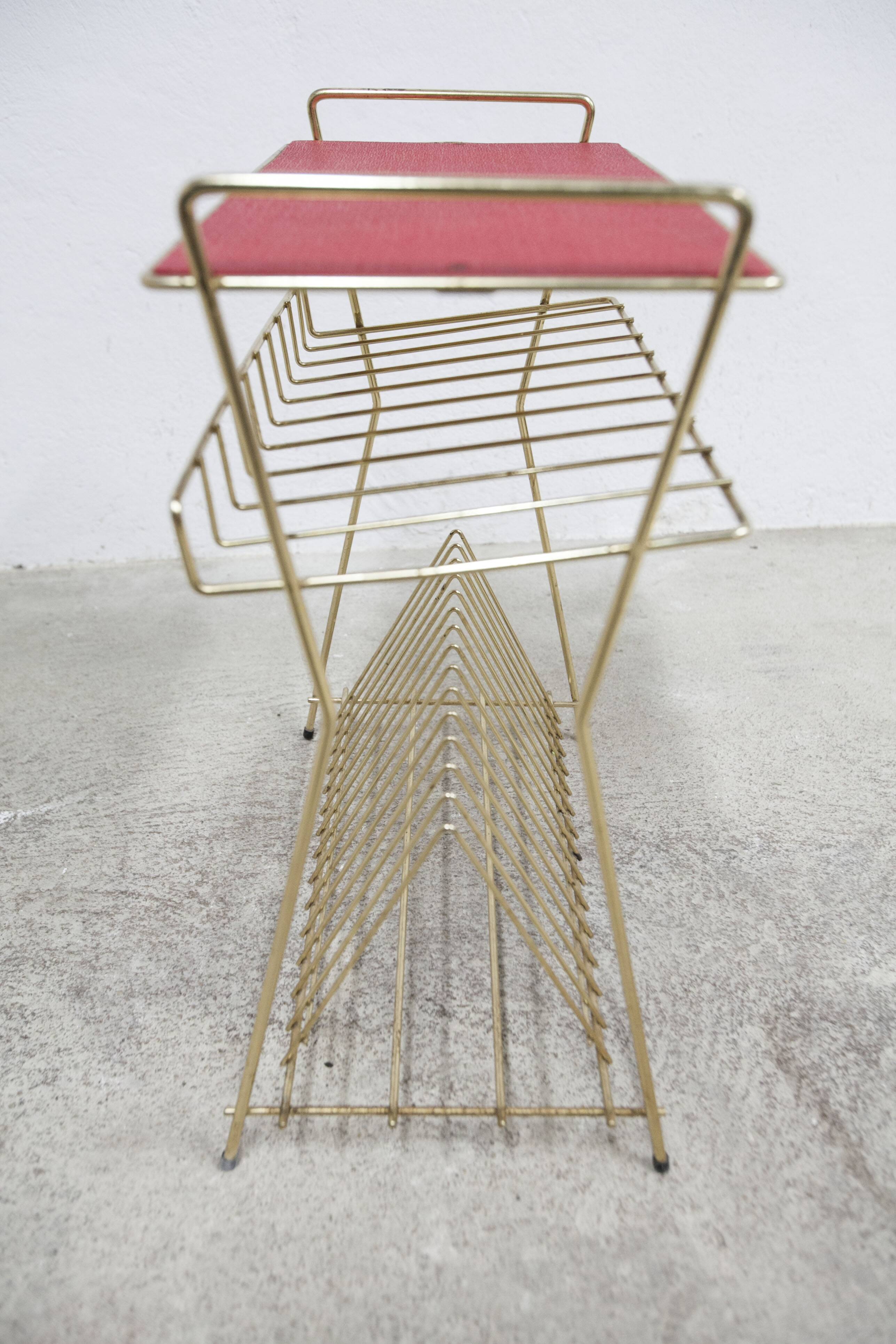 Red vinyl and golden brass server 1960