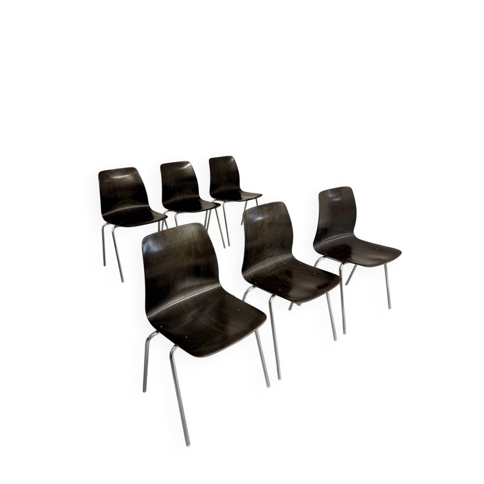 Set of 6 wooden and chrome chairs, Pagholz design from the 80s, vintage Pagwood.