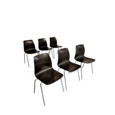 Lot de 6 chaises bois et Chrome design Pagholz an 80 Pagwood vintage