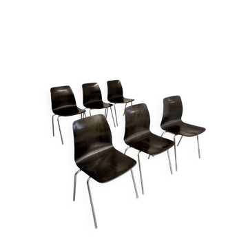 Set of 6 wooden and chrome chairs, Pagholz design from the 80s, vintage Pagwood.