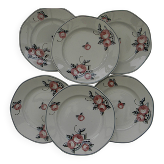 Lot de 6 assiettes plates en faïence de SARREGUEMINES. Modèle BERYL.