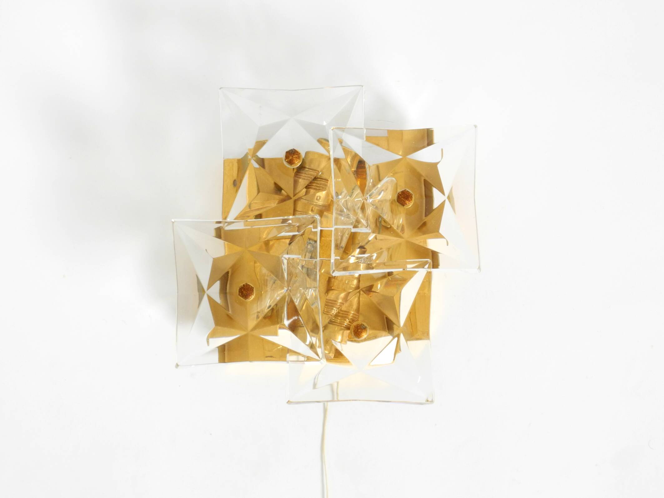 1960s Kinkeldey crystal glass and brass wall lamp in mint condition