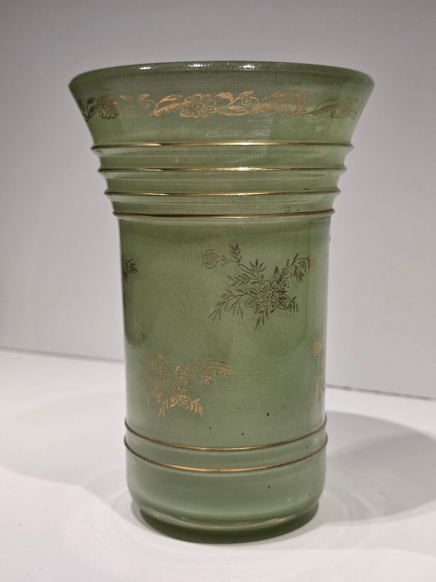 Frosted glass vase with gilding from the 1950s.