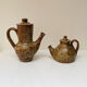 Pair of vintage brutalist ceramic teapots from the 1970s.