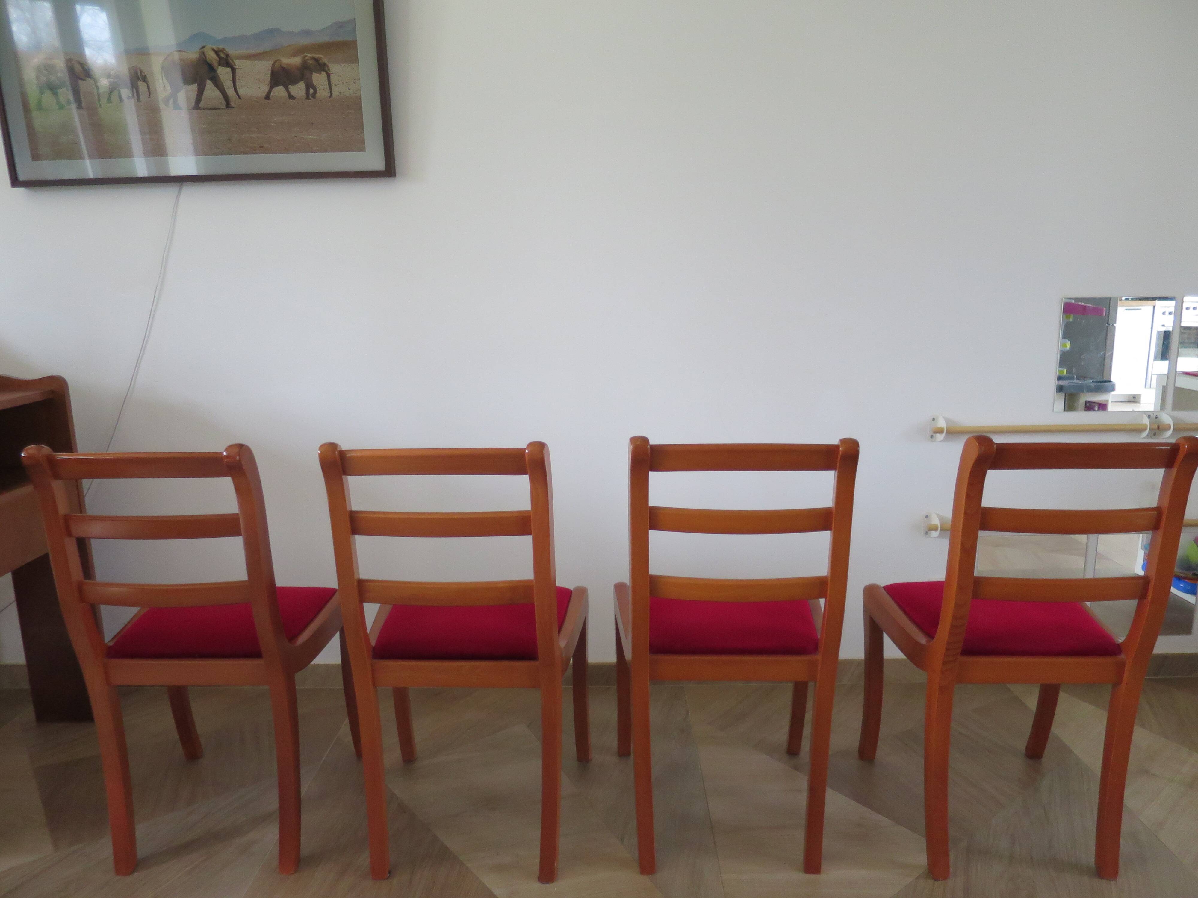 Solid cherry wood chairs and red velvet seat - Set of 4 - Louis Philippe style
