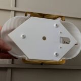 Vintage Murano white opaline glass wall lamp with brass fittings, 1970s Hollywood Regency, Italy