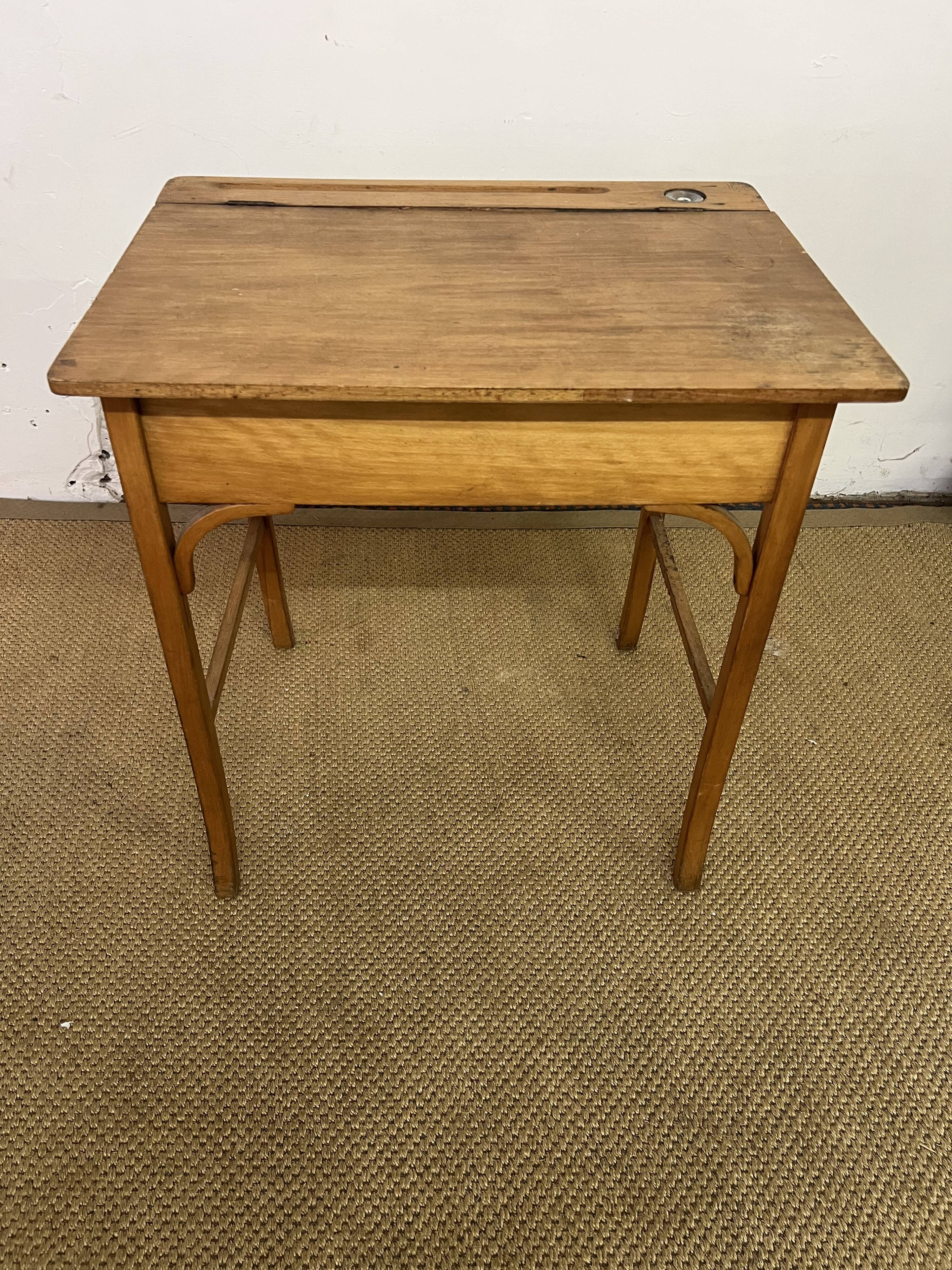 Rare Antique School Desk Art with Ink Well