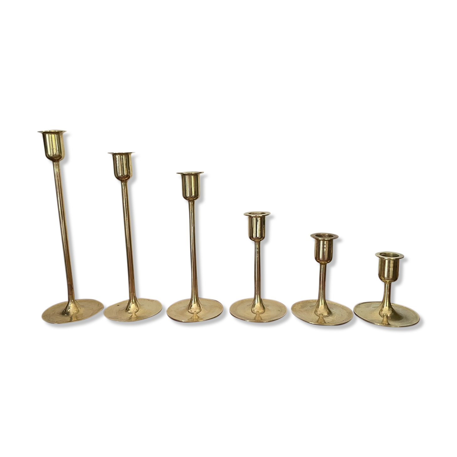 Suite of 6 vintage brass tulip foot candle holders